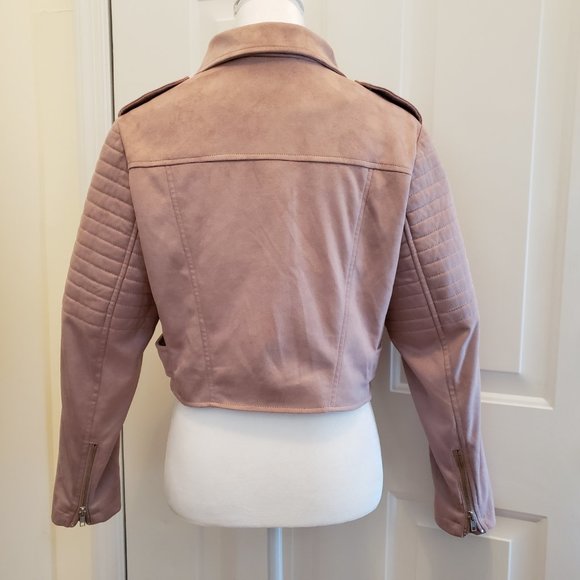 Asos Faux Suede Pink Biker Jacket Size 6 - Picture 2 of 8